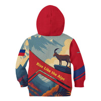 Liechtenstein Kid Hoodie with Mountain Goat Landscape Design and Red Blue Alps - Wonder Print Shop