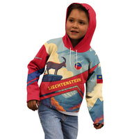 Liechtenstein Kid Hoodie with Mountain Goat Landscape Design and Red Blue Alps - Wonder Print Shop