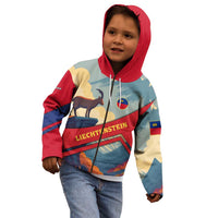 Liechtenstein Kid Hoodie with Mountain Goat Landscape Design and Red Blue Alps - Wonder Print Shop