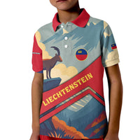 Liechtenstein Kid Polo Shirt with Mountain Goat Landscape Design and Red Blue Alps - Wonder Print Shop