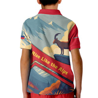 Liechtenstein Kid Polo Shirt with Mountain Goat Landscape Design and Red Blue Alps - Wonder Print Shop
