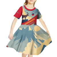 Liechtenstein Kid Short Sleeve Dress with Mountain Goat Landscape Design and Red Blue Alps - Wonder Print Shop