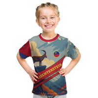Liechtenstein Kid T Shirt with Mountain Goat Landscape Design and Red Blue Alps - Wonder Print Shop