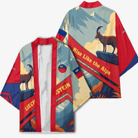 Liechtenstein Kimono with Mountain Goat Landscape Design and Red Blue Alps - Wonder Print Shop