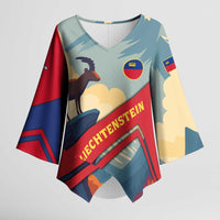 Liechtenstein Kimono Sleeve Blouse with Mountain Goat Landscape Design and Red Blue Alps - Wonder Print Shop