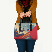 Liechtenstein Leather Bag with Mountain Goat Landscape Design and Red Blue Alps - Wonder Print Shop