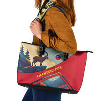Liechtenstein Leather Tote Bag with Mountain Goat Landscape Design and Red Blue Alps - Wonder Print Shop