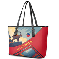 Liechtenstein Leather Tote Bag with Mountain Goat Landscape Design and Red Blue Alps - Wonder Print Shop