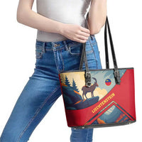 Liechtenstein Leather Tote Bag with Mountain Goat Landscape Design and Red Blue Alps - Wonder Print Shop
