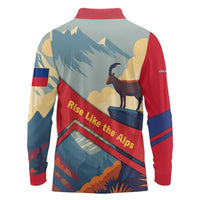 Liechtenstein Long Sleeve Polo Shirt with Mountain Goat Landscape Design and Red Blue Alps - Wonder Print Shop