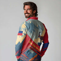 Liechtenstein Long Sleeve Polo Shirt with Mountain Goat Landscape Design and Red Blue Alps - Wonder Print Shop