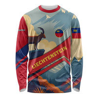 Liechtenstein Long Sleeve Shirt with Mountain Goat Landscape Design and Red Blue Alps - Wonder Print Shop