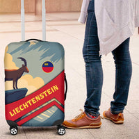 Liechtenstein Luggage Cover with Mountain Goat Landscape Design and Red Blue Alps - Wonder Print Shop
