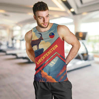 Liechtenstein Men Tank Top with Mountain Goat Landscape Design and Red Blue Alps - Wonder Print Shop