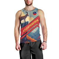 Liechtenstein Men Tank Top with Mountain Goat Landscape Design and Red Blue Alps - Wonder Print Shop
