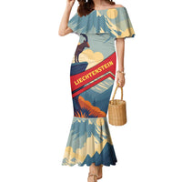 Liechtenstein Mermaid Dress with Mountain Goat Landscape Design and Red Blue Alps - Wonder Print Shop