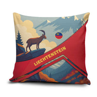 Liechtenstein Pillow Cover with Mountain Goat Landscape Design and Red Blue Alps - Wonder Print Shop