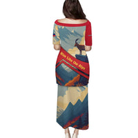 Liechtenstein Puletasi with Mountain Goat Landscape Design and Red Blue Alps - Wonder Print Shop