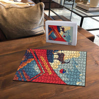 Liechtenstein Puzzle with Mountain Goat Landscape Design and Red Blue Alps - Wonder Print Shop