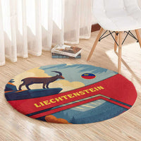 Liechtenstein Round Carpet with Mountain Goat Landscape Design and Red Blue Alps - Wonder Print Shop