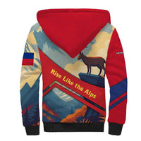 Liechtenstein Sherpa Hoodie with Mountain Goat Landscape Design and Red Blue Alps - Wonder Print Shop