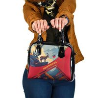 Liechtenstein Shoulder Handbag with Mountain Goat Landscape Design and Red Blue Alps - Wonder Print Shop