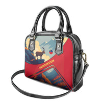 Liechtenstein Shoulder Handbag with Mountain Goat Landscape Design and Red Blue Alps - Wonder Print Shop