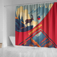 Liechtenstein Shower Curtain with Mountain Goat Landscape Design and Red Blue Alps - Wonder Print Shop