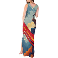 Liechtenstein Tank Maxi Dress with Mountain Goat Landscape Design and Red Blue Alps - Wonder Print Shop