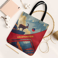 Liechtenstein Tote Bag with Mountain Goat Landscape Design and Red Blue Alps - Wonder Print Shop