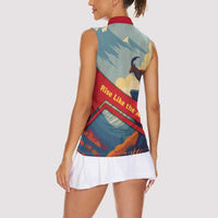 Liechtenstein Women Sleeveless Polo Shirt with Mountain Goat Landscape Design and Red Blue Alps - Wonder Print Shop
