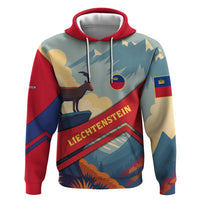 Liechtenstein Zip Hoodie with Mountain Goat Landscape Design and Red Blue Alps - Wonder Print Shop