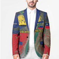 Liechtenstein Blazer with Red Blue Aerial River Design and Yellow Crown Emblem - Wonder Print Shop