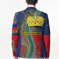 Liechtenstein Blazer with Red Blue Aerial River Design and Yellow Crown Emblem - Wonder Print Shop