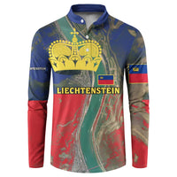 Liechtenstein Button Sweatshirt with Red Blue Aerial River Design and Yellow Crown Emblem - Wonder Print Shop