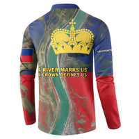 Liechtenstein Button Sweatshirt with Red Blue Aerial River Design and Yellow Crown Emblem - Wonder Print Shop