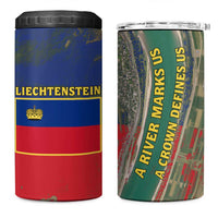 Liechtenstein 4 in 1 Can Cooler Tumbler with Red Blue Aerial River Design and Yellow Crown Emblem - Wonder Print Shop