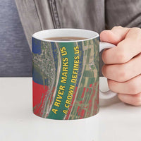 Liechtenstein Ceramic Mug with Red Blue Aerial River Design and Yellow Crown Emblem - Wonder Print Shop
