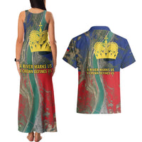 Liechtenstein Couples Matching Tank Maxi Dress and Hawaiian Shirt with Red Blue Aerial River Design and Yellow Crown Emblem - Wonder Print Shop