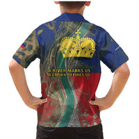 Liechtenstein Family Matching Mermaid Dress and Hawaiian Shirt with Red Blue Aerial River Design and Yellow Crown Emblem - Wonder Print Shop
