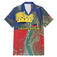Liechtenstein Family Matching Mermaid Dress and Hawaiian Shirt with Red Blue Aerial River Design and Yellow Crown Emblem - Wonder Print Shop