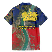 Liechtenstein Family Matching Mermaid Dress and Hawaiian Shirt with Red Blue Aerial River Design and Yellow Crown Emblem - Wonder Print Shop