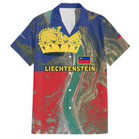 Liechtenstein Family Matching Short Sleeve Bodycon Dress and Hawaiian Shirt with Red Blue Aerial River Design and Yellow Crown Emblem - Wonder Print Shop