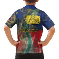 Liechtenstein Family Matching Tank Maxi Dress and Hawaiian Shirt with Red Blue Aerial River Design and Yellow Crown Emblem - Wonder Print Shop