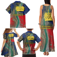 Liechtenstein Family Matching Tank Maxi Dress and Hawaiian Shirt with Red Blue Aerial River Design and Yellow Crown Emblem - Wonder Print Shop