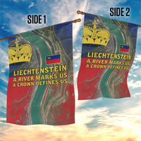 Liechtenstein Garden Flag with Red Blue Aerial River Design and Yellow Crown Emblem - Wonder Print Shop