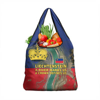 Liechtenstein Grocery Bag with Red Blue Aerial River Design and Yellow Crown Emblem - Wonder Print Shop