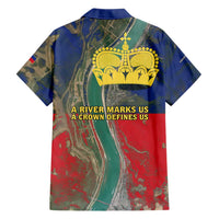 Liechtenstein Hawaiian Shirt with Red Blue Aerial River Design and Yellow Crown Emblem - Wonder Print Shop
