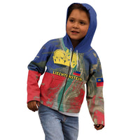 Liechtenstein Kid Hoodie with Red Blue Aerial River Design and Yellow Crown Emblem - Wonder Print Shop