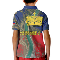 Liechtenstein Kid Polo Shirt with Red Blue Aerial River Design and Yellow Crown Emblem - Wonder Print Shop